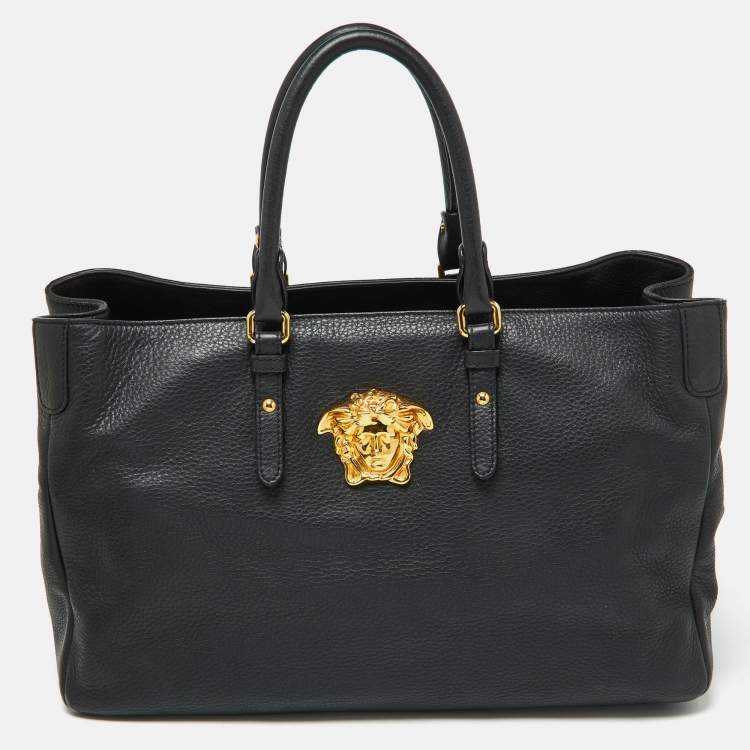 مملوكة مسبقًا Versace Black Leather La Medusa Shopper Tote
