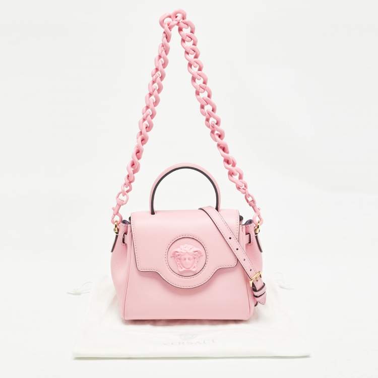 Pre Owned Versace Pink Leather La Medusa Top Handle Bag