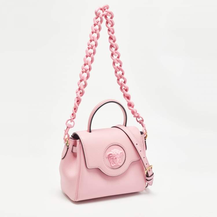 Pre Owned Versace Pink Leather La Medusa Top Handle Bag
