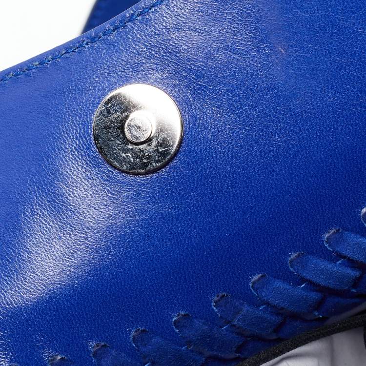 Pre Owned Versace Blue Leather Fringe Shoulder Bag