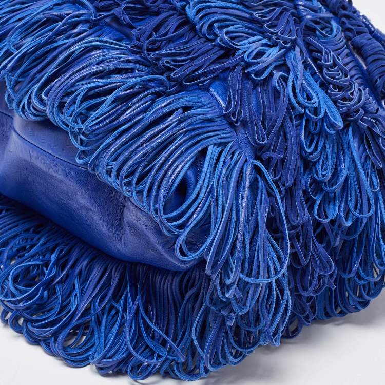 Pre Owned Versace Blue Leather Fringe Shoulder Bag