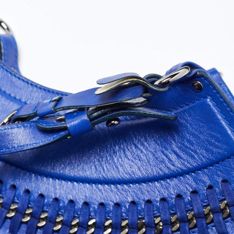 Pre Owned Versace Blue Leather Fringe Shoulder Bag