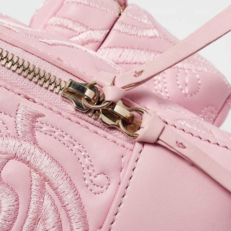 Pre Owned Versace Pink Embroidered Baroque Leather Mini Palazzo Backpack