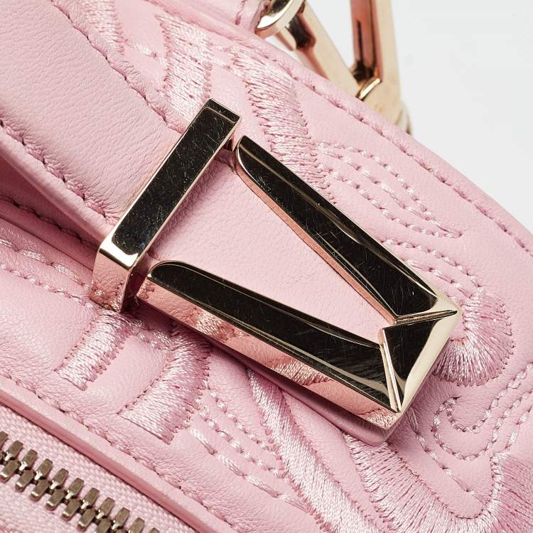 Pre Owned Versace Pink Embroidered Baroque Leather Mini Palazzo Backpack