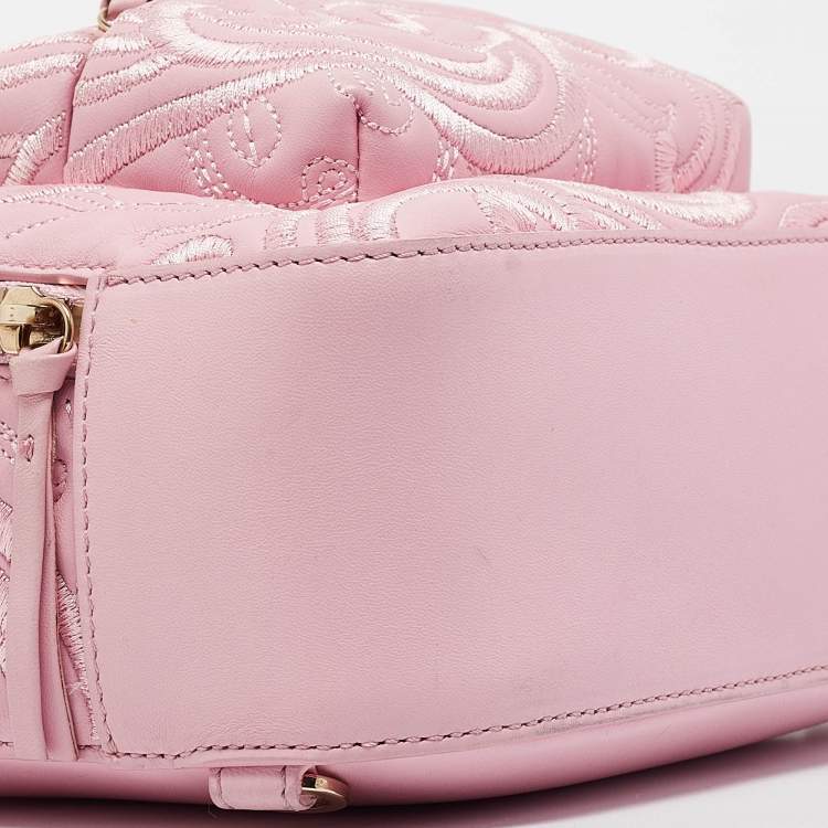 Pre Owned Versace Pink Embroidered Baroque Leather Mini Palazzo Backpack