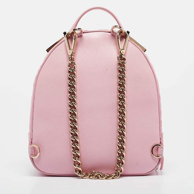 Pre Owned Versace Pink Embroidered Baroque Leather Mini Palazzo Backpack