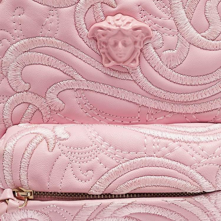 Pre Owned Versace Pink Embroidered Baroque Leather Mini Palazzo Backpack