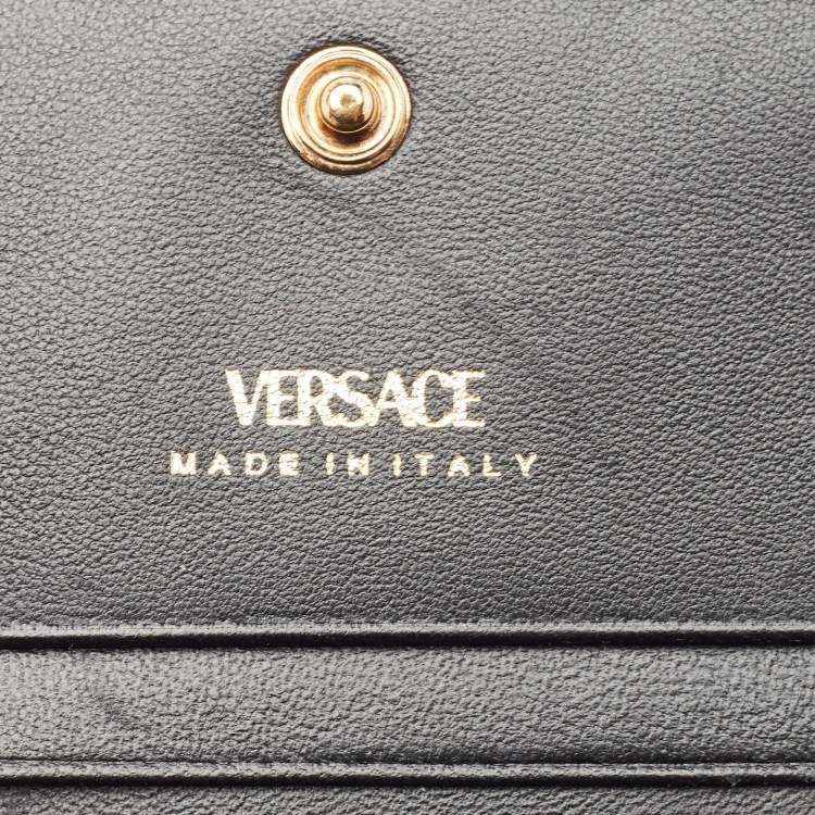 Pre Owned Versace Gold Quilted Leather Virtus Flap Card Case