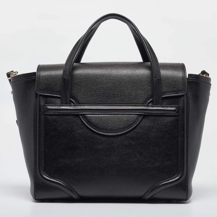 Pre Owned Versace Black Leather Medium Signature Flap Tote