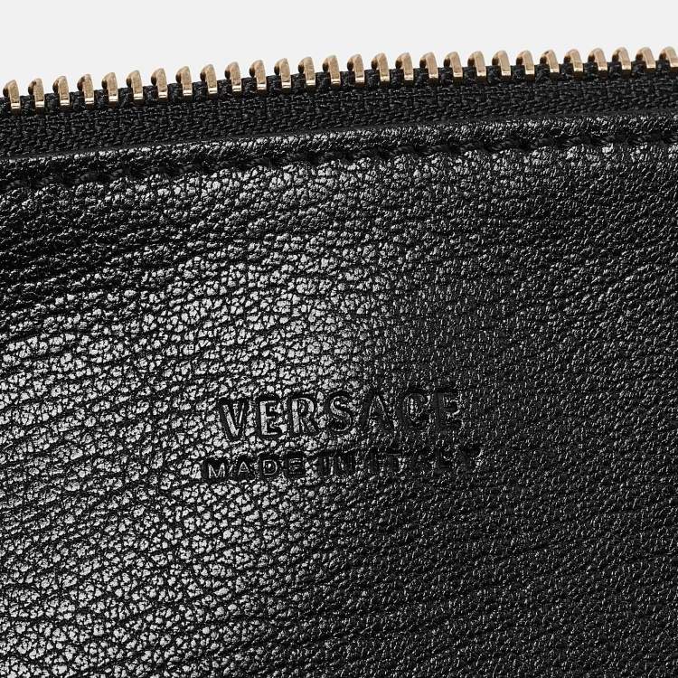 Pre Owned Versace Black Leather Medium Signature Flap Tote