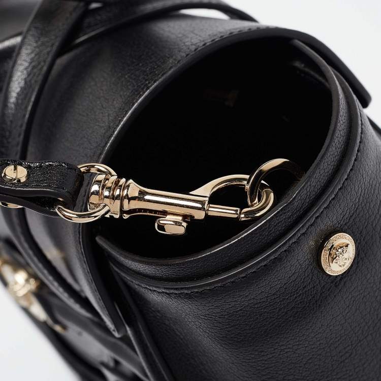 Pre Owned Versace Black Leather Medium Signature Flap Tote
