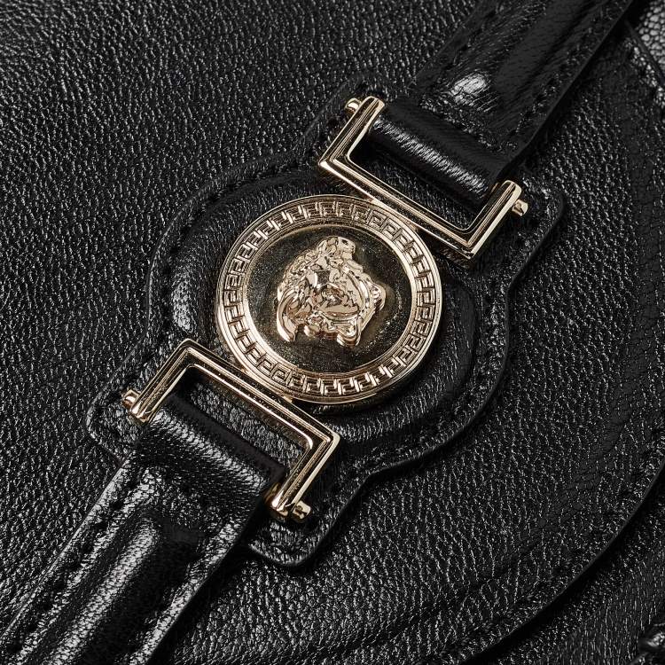 Pre Owned Versace Black Leather Medium Signature Flap Tote