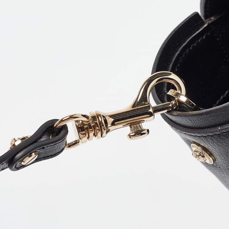 Pre Owned Versace Black Leather Medium Signature Flap Tote