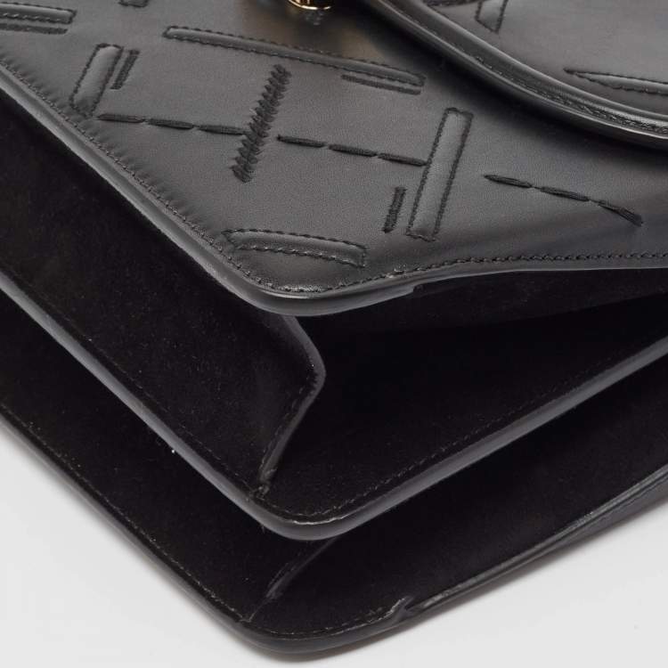 Pre Owned Versace Black Quilted Leather and Suede DV One Top Handle Bag