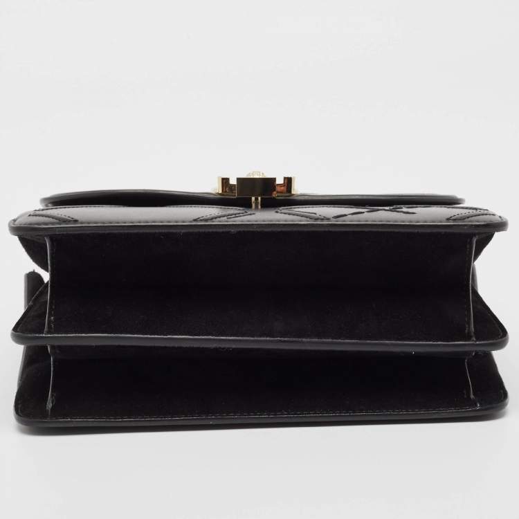 Pre Owned Versace Black Quilted Leather and Suede DV One Top Handle Bag