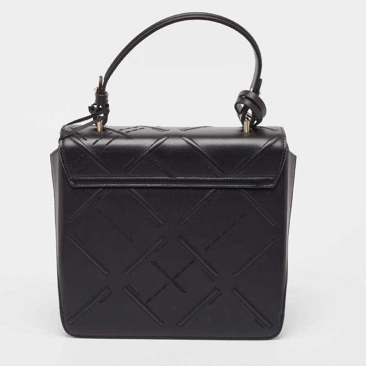 Pre Owned Versace Black Quilted Leather and Suede DV One Top Handle Bag