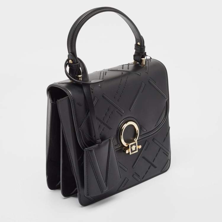 Pre Owned Versace Black Quilted Leather and Suede DV One Top Handle Bag
