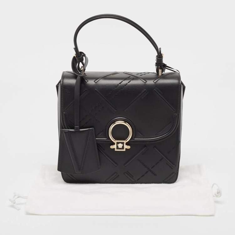 Pre Owned Versace Black Quilted Leather and Suede DV One Top Handle Bag