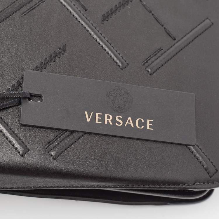 Pre Owned Versace Black Quilted Leather and Suede DV One Top Handle Bag