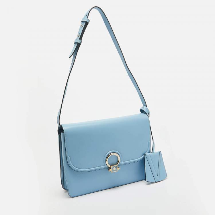 Pre Owned Versace Light Blue Leather DV One Shoulder Bag