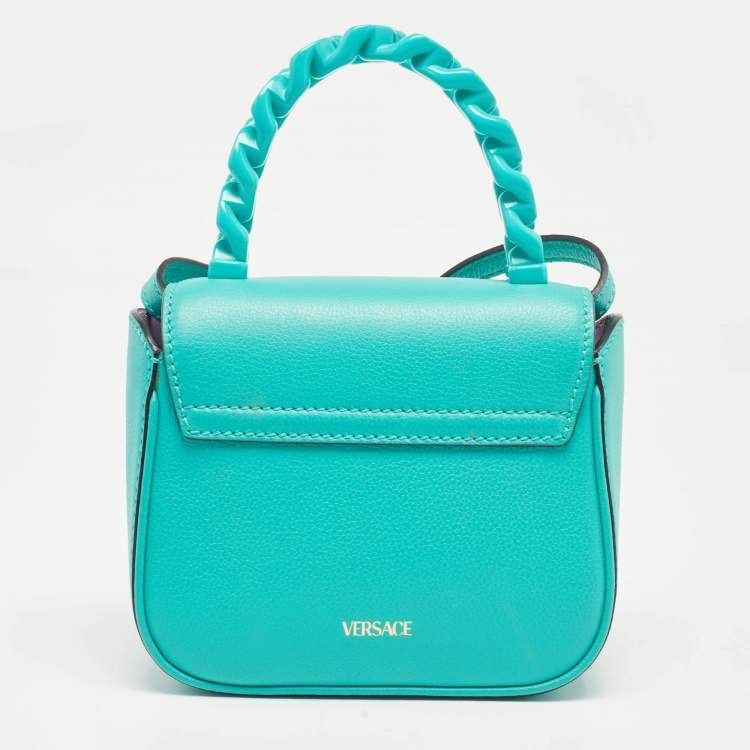 Pre Owned Versace Green Leather Mini La Medusa Top Handle Bag
