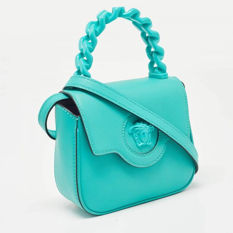 Pre Owned Versace Green Leather Mini La Medusa Top Handle Bag
