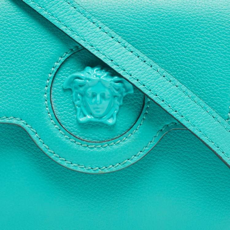 Pre Owned Versace Green Leather Mini La Medusa Top Handle Bag