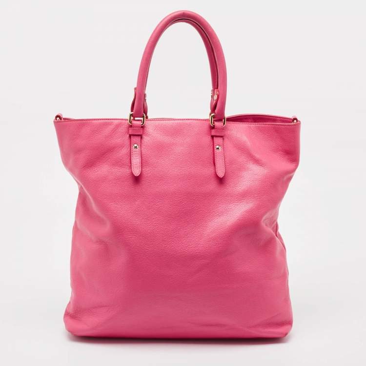 Pre Owned Versace Neon Pink Leather Palazzo Medusa Vertical Tote