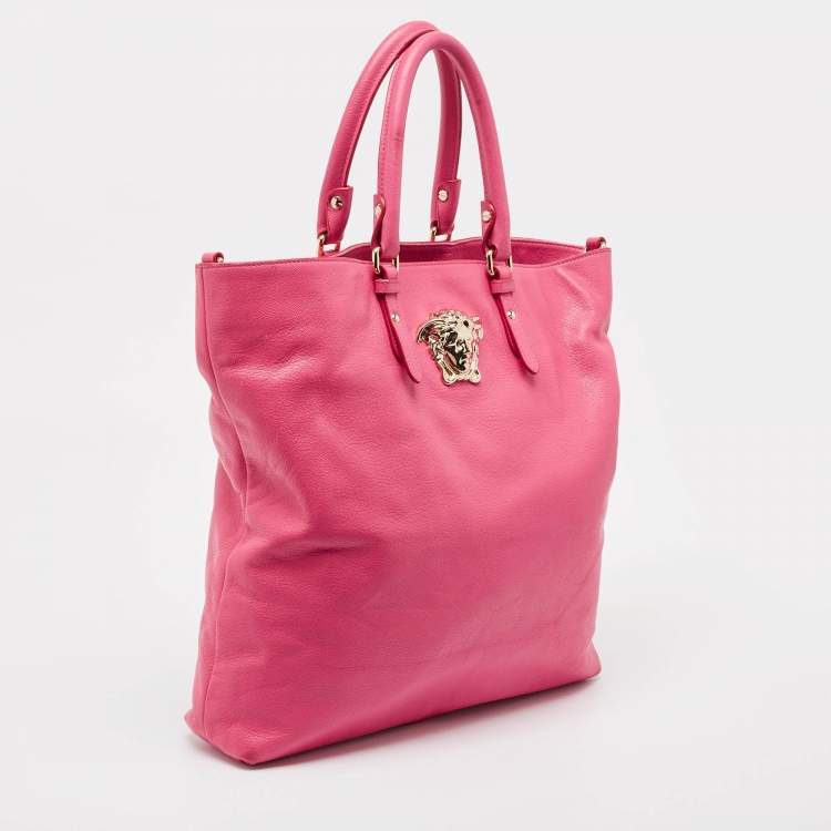 Pre Owned Versace Neon Pink Leather Palazzo Medusa Vertical Tote