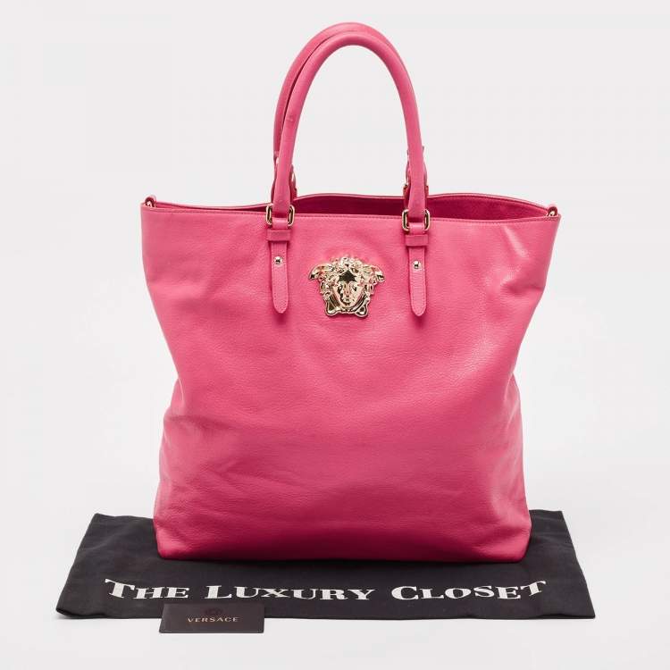 Pre Owned Versace Neon Pink Leather Palazzo Medusa Vertical Tote
