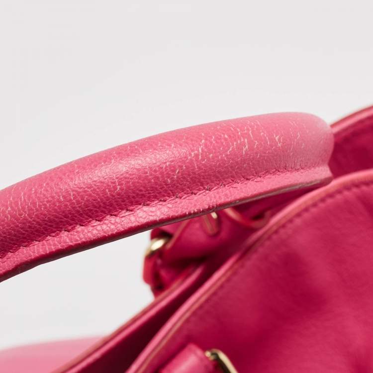 Pre Owned Versace Neon Pink Leather Palazzo Medusa Vertical Tote