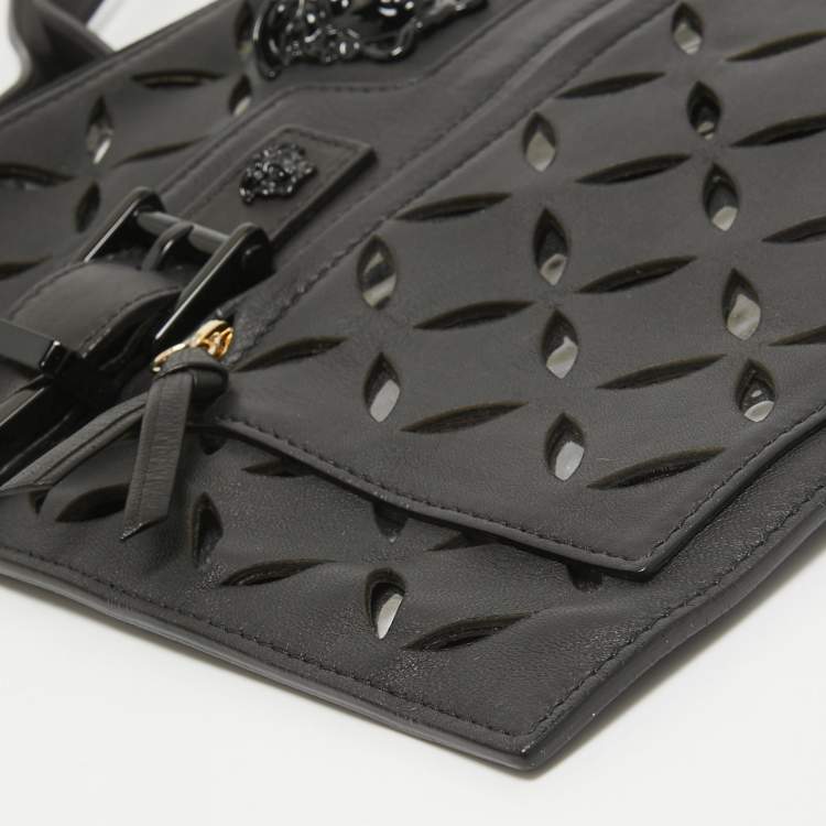 Pre Owned Versace Black Lasecut Leather and PVC Medusa Shoulder Bag