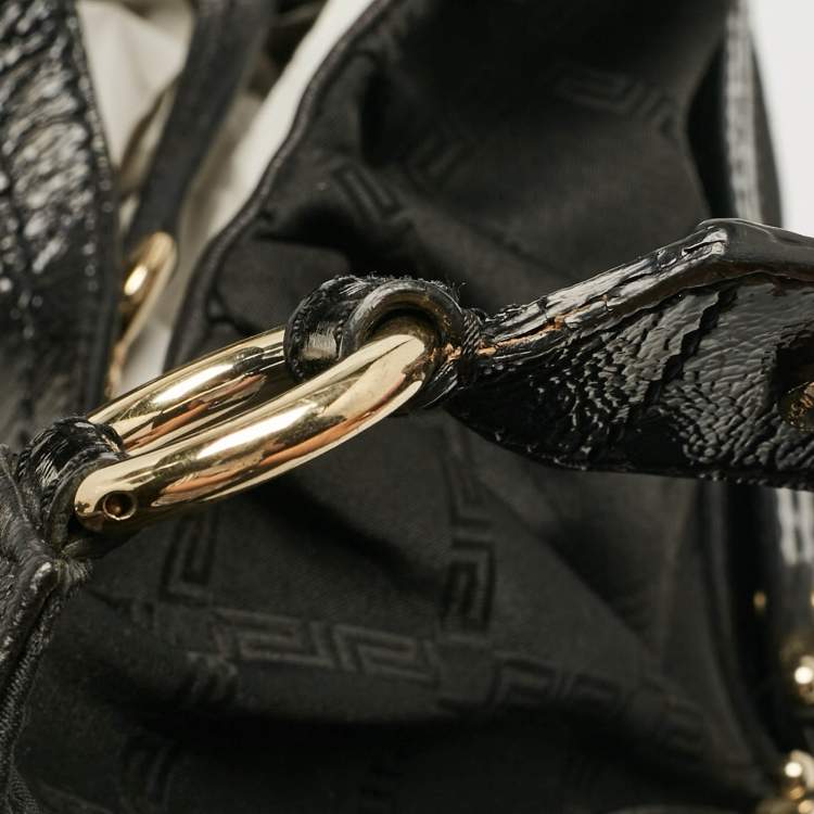 Pre Owned Versace Black Nylon and Patent Leather Logo Shoulder Bag