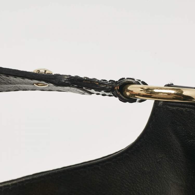 Pre Owned Versace Black Nylon and Patent Leather Logo Shoulder Bag