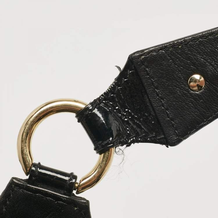 Pre Owned Versace Black Nylon and Patent Leather Logo Shoulder Bag