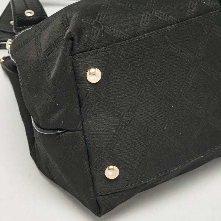 Pre Owned Versace Black Nylon and Patent Leather Logo Shoulder Bag