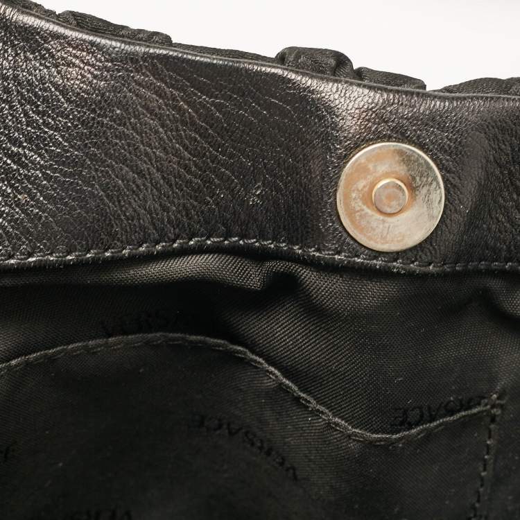 Pre Owned Versace Black Nylon and Patent Leather Logo Shoulder Bag