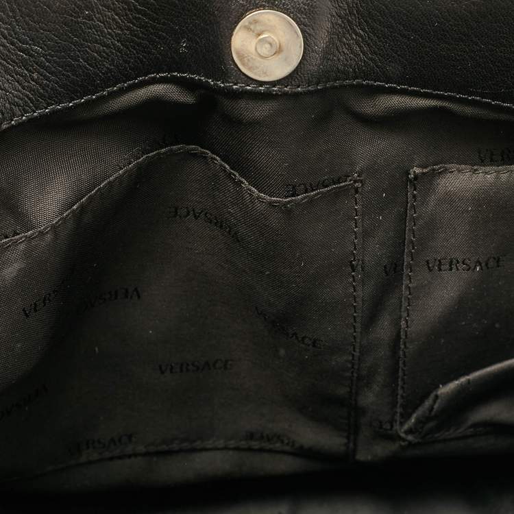Pre Owned Versace Black Nylon and Patent Leather Logo Shoulder Bag