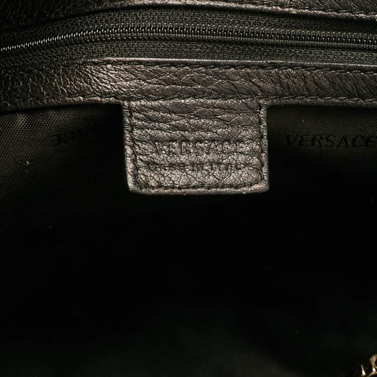 Pre Owned Versace Black Nylon and Patent Leather Logo Shoulder Bag