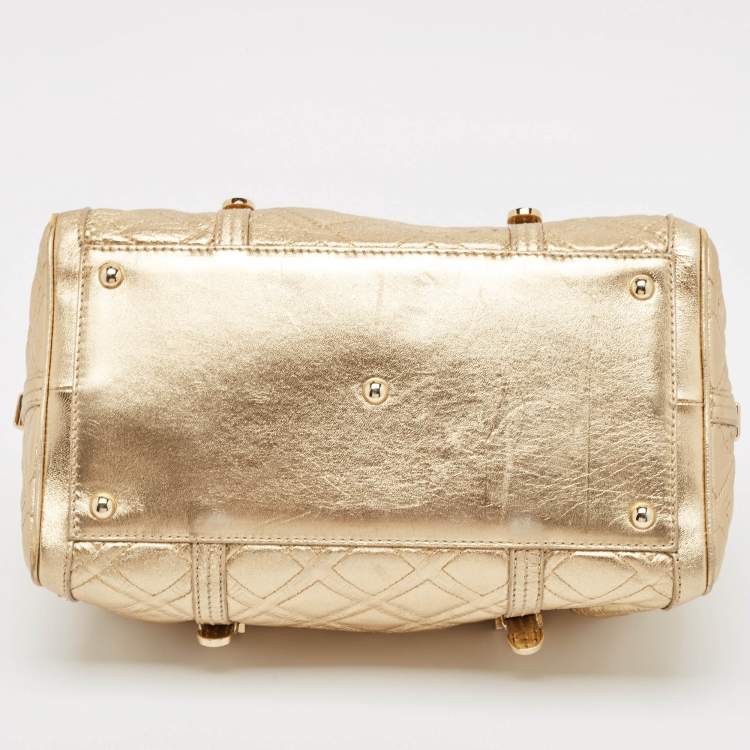 مملوكة مسبقًا Versace Gold Quilted Leather Studded Medusa Head Boston Bag