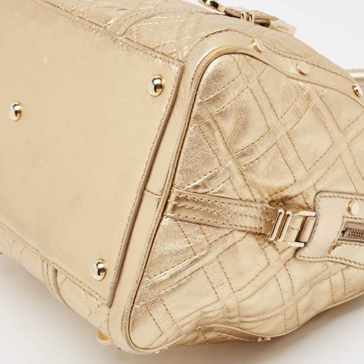 مملوكة مسبقًا Versace Gold Quilted Leather Studded Medusa Head Boston Bag