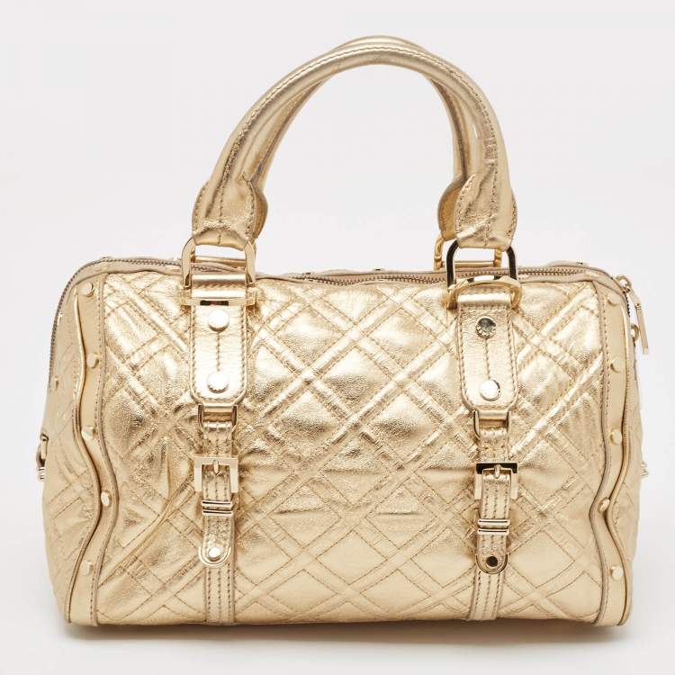 مملوكة مسبقًا Versace Gold Quilted Leather Studded Medusa Head Boston Bag