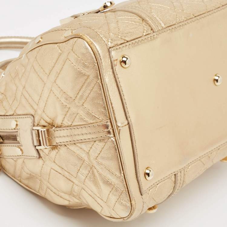 مملوكة مسبقًا Versace Gold Quilted Leather Studded Medusa Head Boston Bag