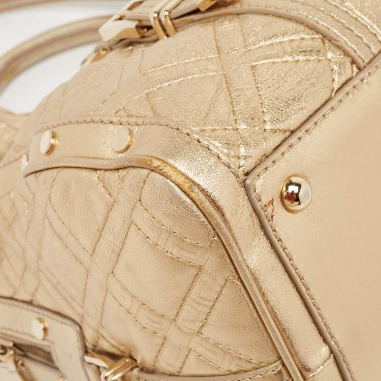 مملوكة مسبقًا Versace Gold Quilted Leather Studded Medusa Head Boston Bag