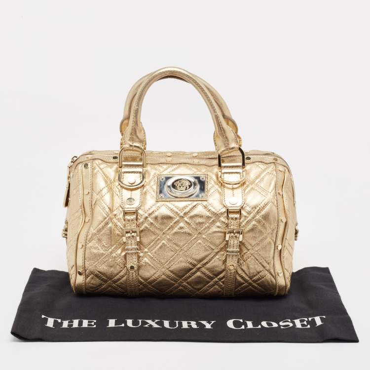 مملوكة مسبقًا Versace Gold Quilted Leather Studded Medusa Head Boston Bag