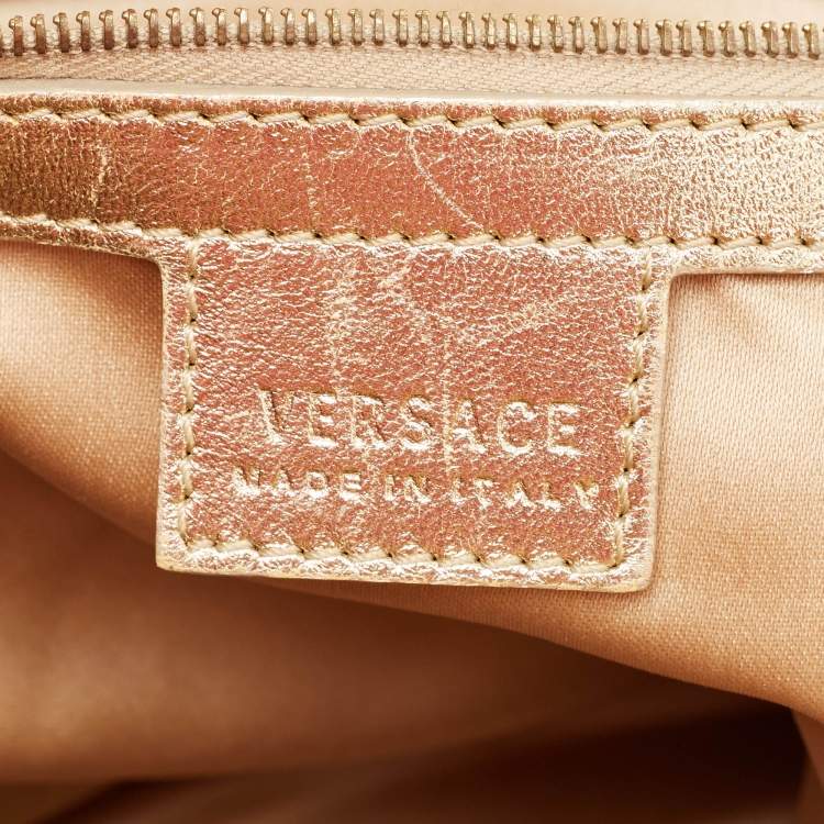 مملوكة مسبقًا Versace Gold Quilted Leather Studded Medusa Head Boston Bag