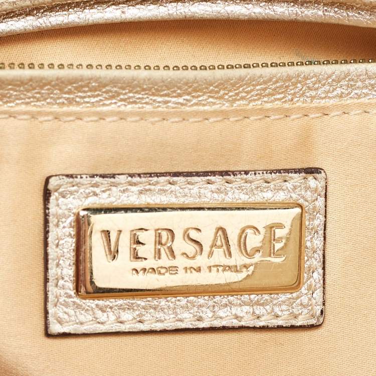 Pre Owned Versace Beige/Gold Signature Canvas and Leather Medussa Buckle Satchel