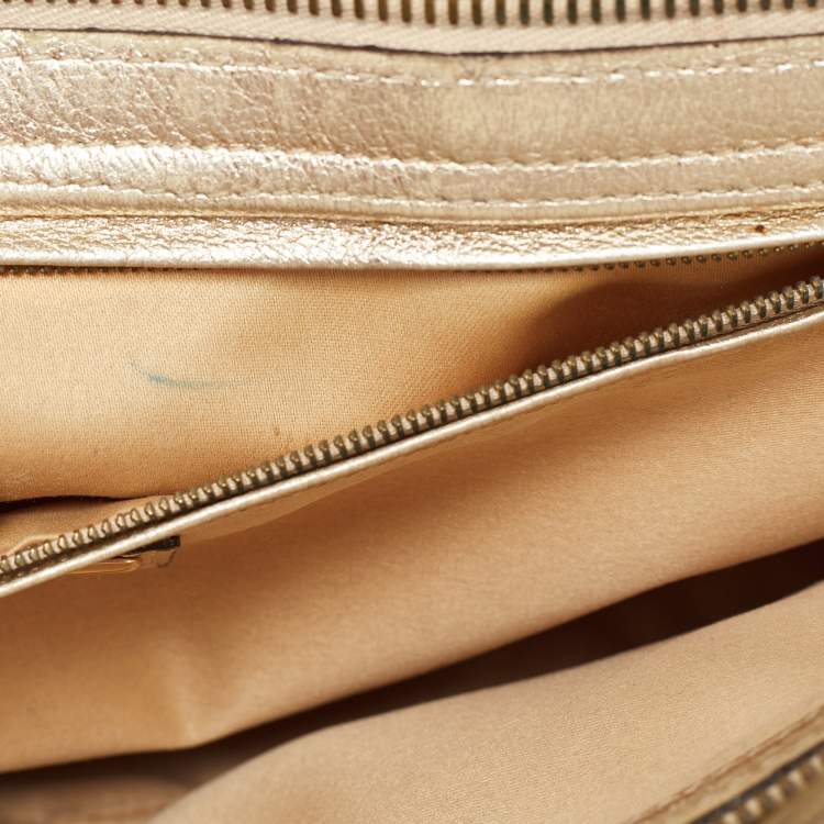 Pre Owned Versace Beige/Gold Signature Canvas and Leather Medussa Buckle Satchel
