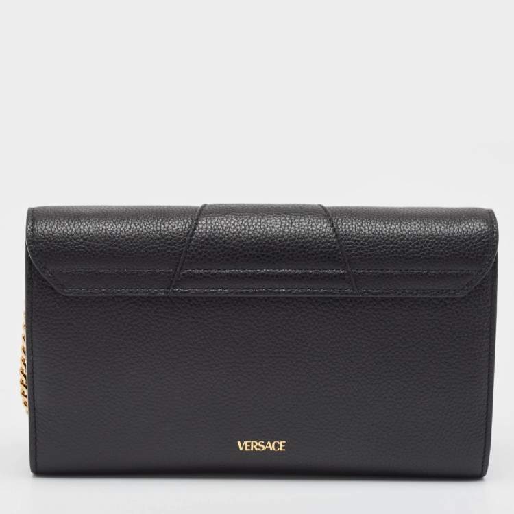 Pre Owned Versace Black Leather Virtus Clutch Bag