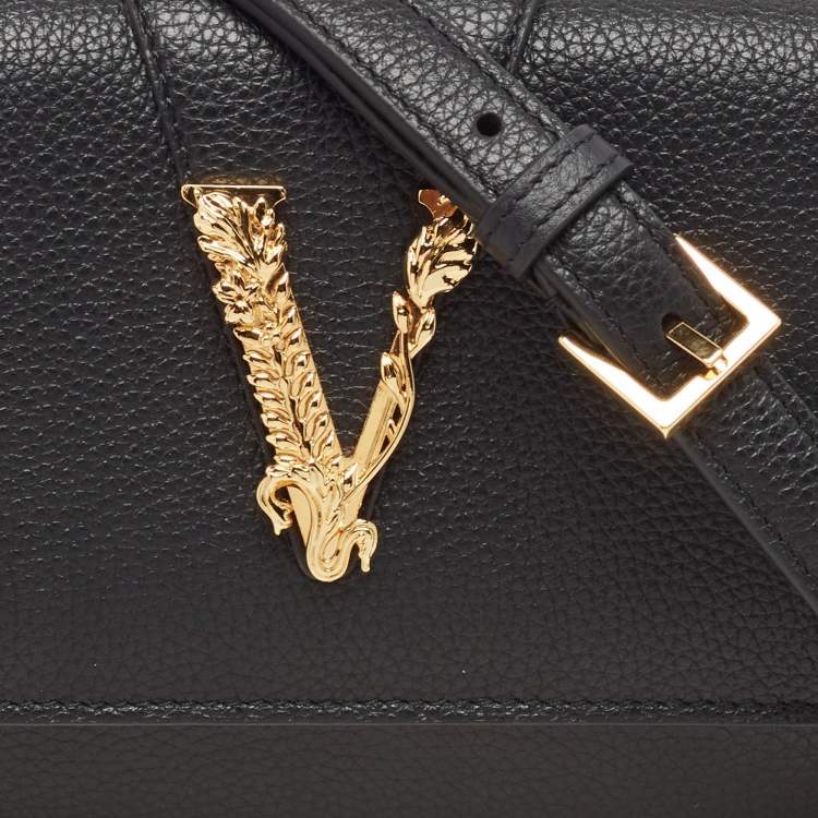 Pre Owned Versace Black Leather Virtus Clutch Bag